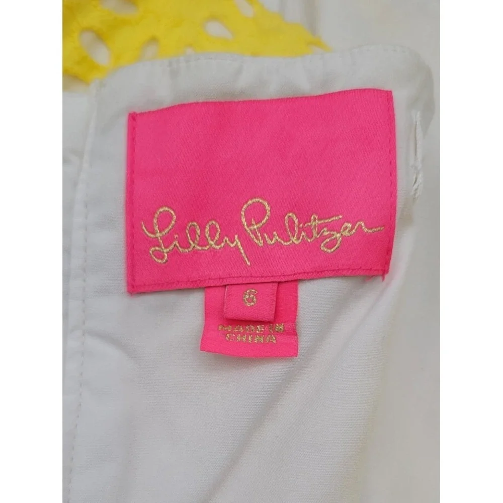 Lilly Pulitzer Blossom Strapless Dress Yellow Eyelet Fit Flare Size 6 Summer - Picture 3 of 11